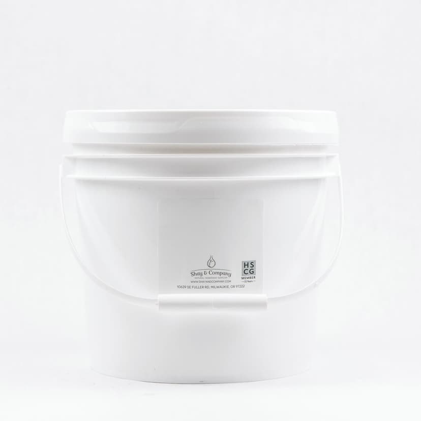 White ceramic jar with lid from Shay & Company, featuring branding and HSCG member logo on front.
