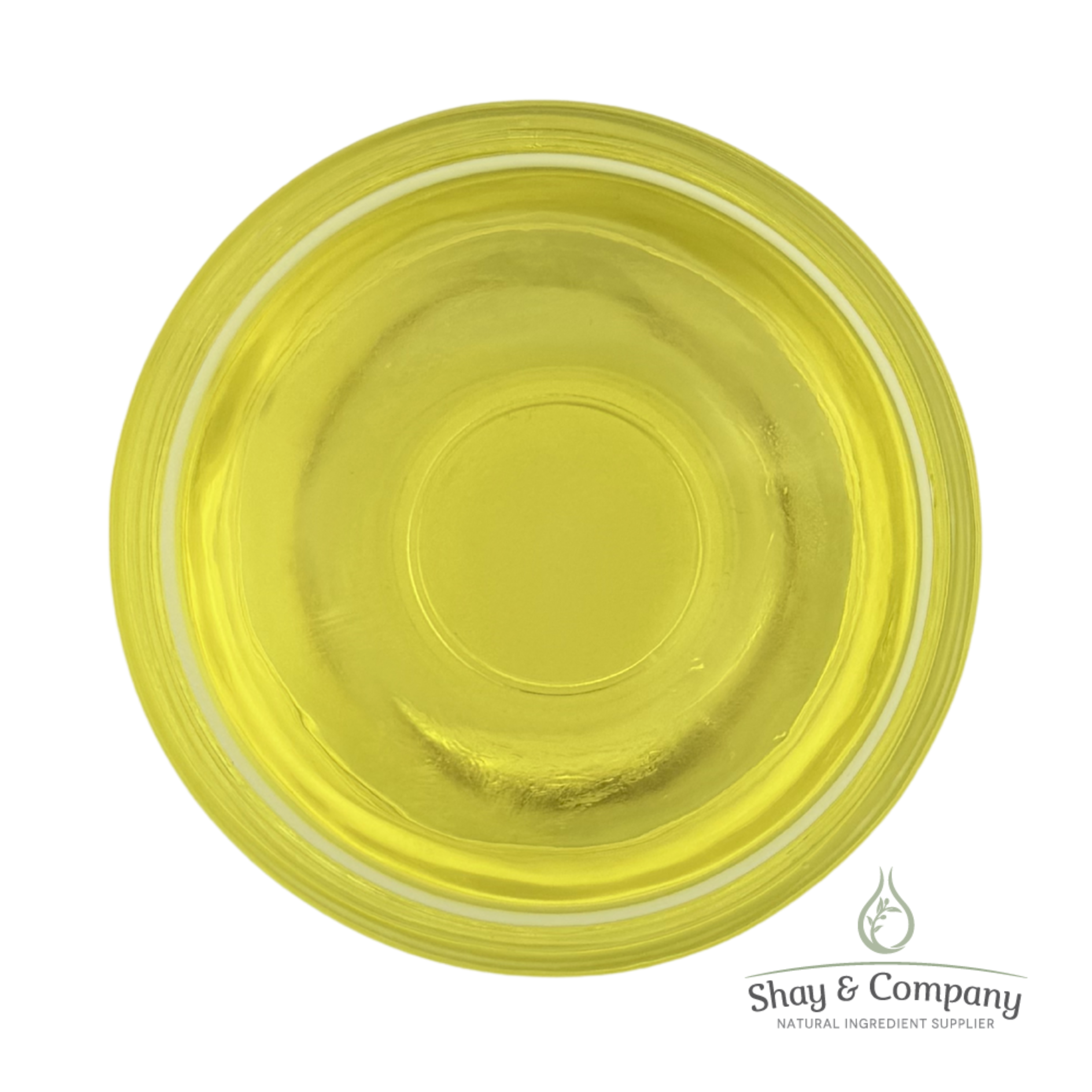 Bright yellow-green circular container viewed from above with Shay & Company natural ingredient supplier logo.