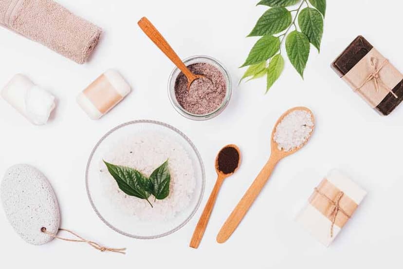 Flat lay arrangement of natural cosmetics